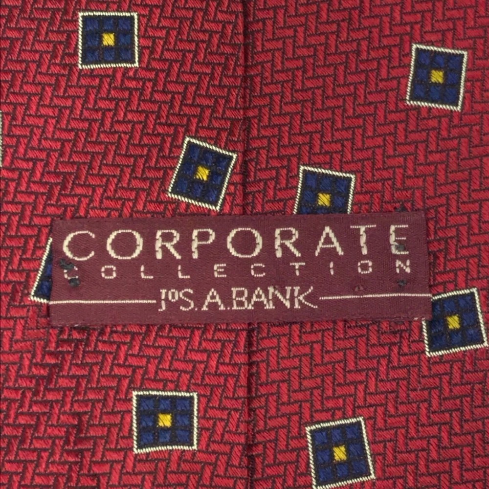 Corporate JOS A BANK Red Geometric Blue Yellow Squares Necktie Hand Sewn Tie - Picture 4 of 8